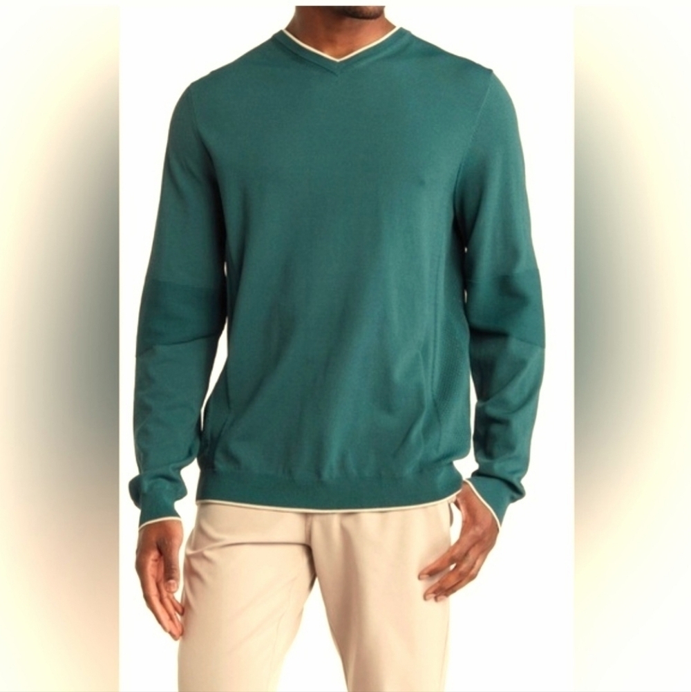 Tom Brady Brand Green V Neck Pullover Golf Stretch Sweater Sz S